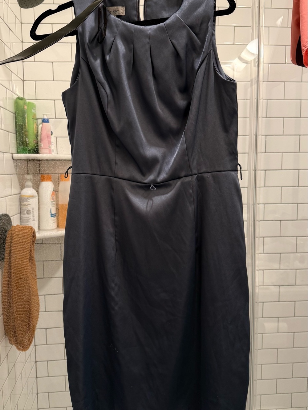 dressbarn slate blue Sleeveless Pleated Sheath Dress